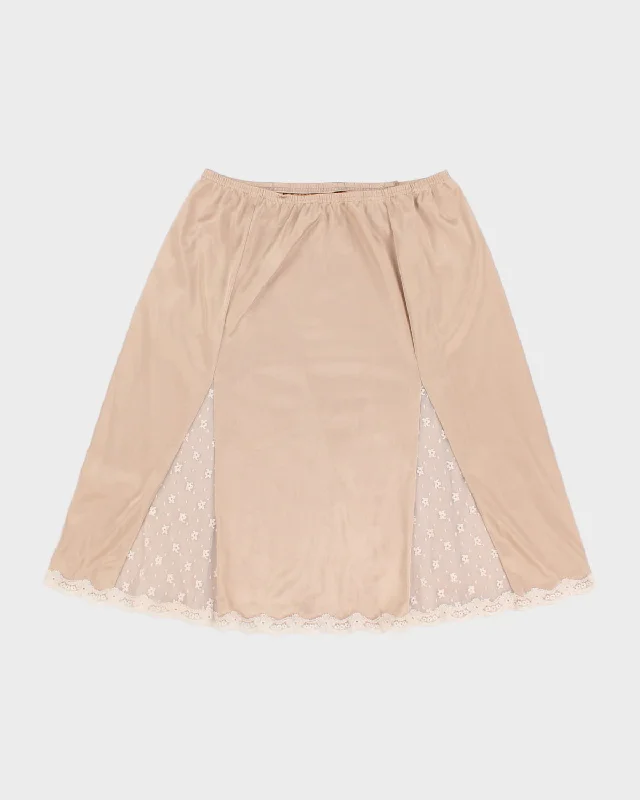 Brown Lace Flower Detailed Petticoat Slip Skirt - M lace skirt elegant