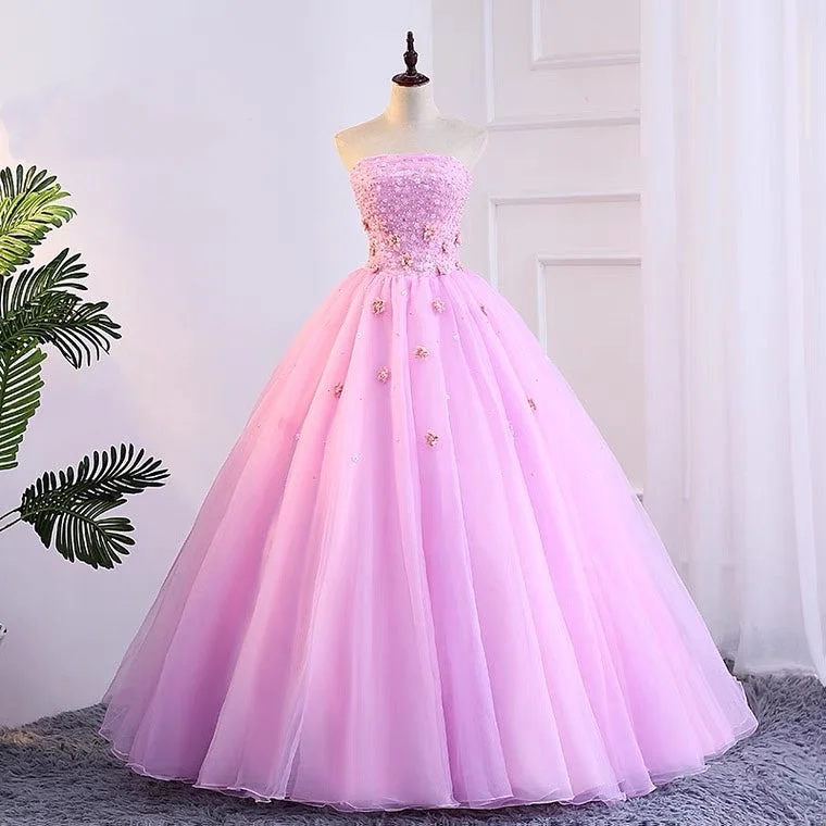 Strapless ball gown,applique floral prom dress,pink party dress,chic quinceanera dress Tunics Office stylish Strapless ball gown,applique floral prom dress,pink party dress,chic quinceanera dress Tunics Office stylish