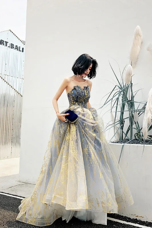 Stylish Tulle Sequins Long Prom Dress, A-Line Strapless Evening Party Dress Tunics Modern contemporary Stylish Tulle Sequins Long Prom Dress, A-Line Strapless Evening Party Dress Tunics Modern contemporary