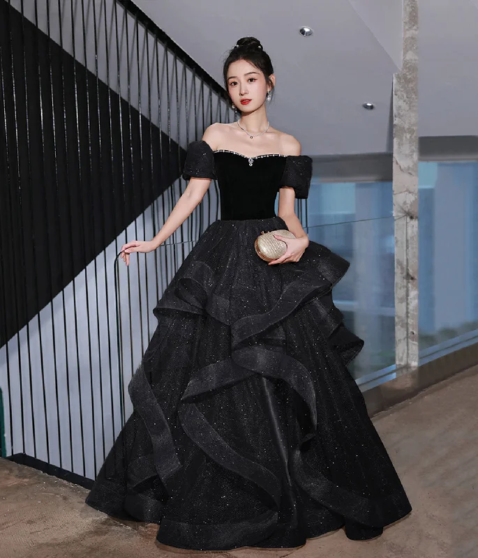 Black Velvet Tulle Long Prom Dress, Black Evening Dress Party Dress Glittery Long Formal Black Velvet Tulle Long Prom Dress, Black Evening Dress Party Dress Glittery Long Formal