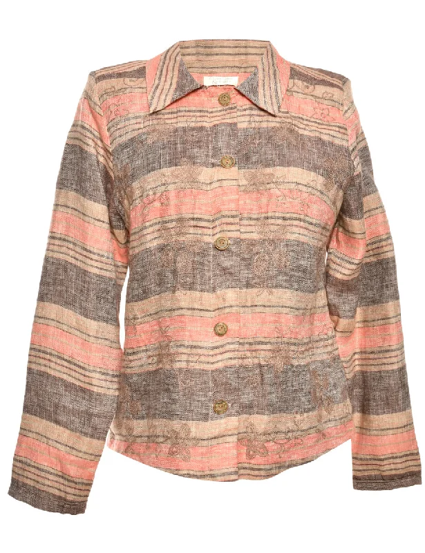 Striped Coral & Light Brown Jacket - XL Embroidered Jacket Appliqued Jacket Beaded Jacket Striped Coral & Light Brown Jacket - XL Embroidered Jacket Appliqued Jacket Beaded Jacket
