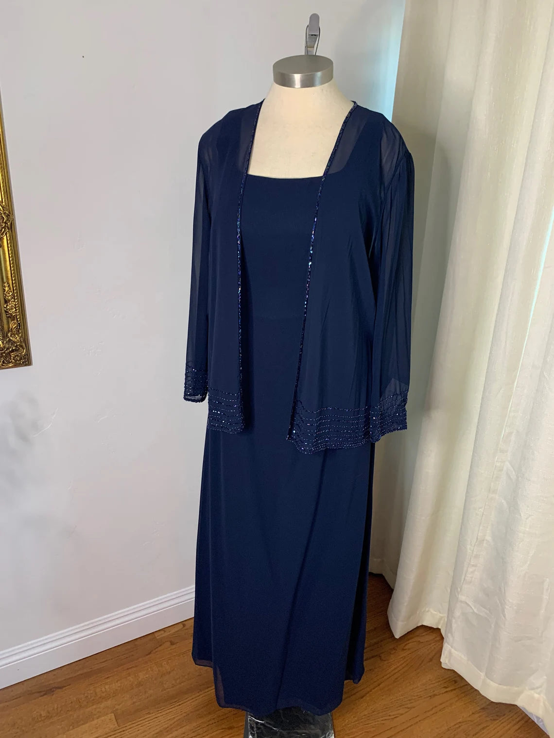 Navy Blue 2 Piece Formal Dress with Jacket Mother of The Bride Outfit Beaded Chiffon Jacket Plus Size Navy Gown Fleece Jacket Down Jacket Parka Navy Blue 2 Piece Formal Dress with Jacket Mother of The Bride Outfit Beaded Chiffon Jacket Plus Size Navy Gown Fleece Jacket Down Jacket Parka