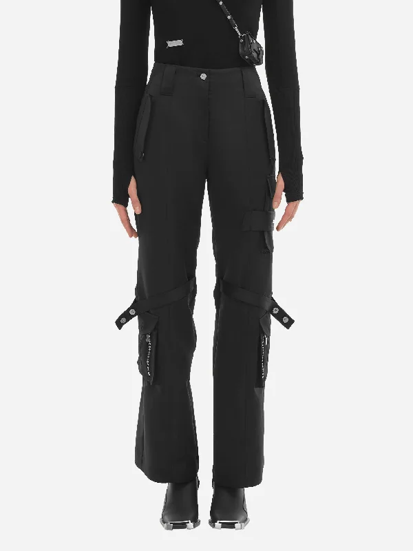 006 - Multi-Pockets Flared Cargo Pants Comfy Zip-Up Pants