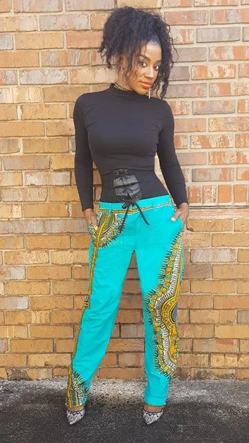Aqua Dashiki print pants for Women-DP3780 Fashionable Work Pants