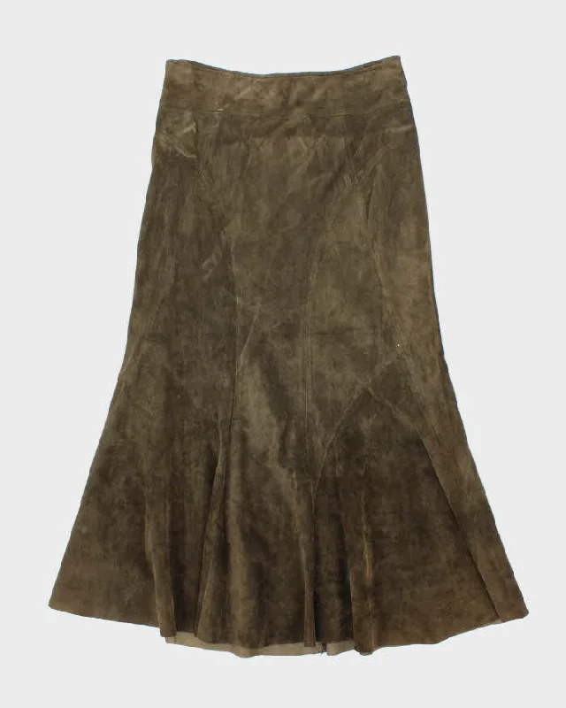 Vintage Danier Green Suede Maxi Skirt - S zip skirt side