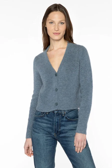 Kinross Cashmere Crop Cardigan Mesh Fabric Canvas Fabric Denim Fabric
