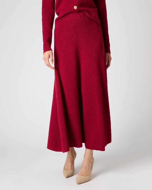 Women's Long Rib Cashmere Skirt Opera Red patchwork skirt art