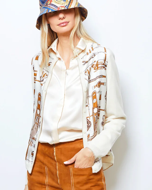 Bits Silk Print Button Front Cashmere Back Sleeve Cardigan Slim Fit Regular Fit Oversized Bits Silk Print Button Front Cashmere Back Sleeve Cardigan Slim Fit Regular Fit Oversized