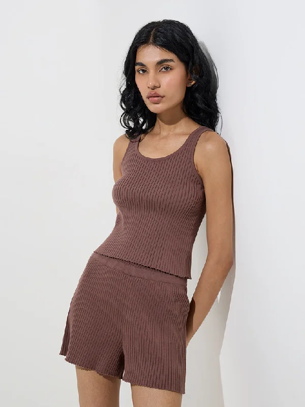 Superstar Dark Brown Ribbed Cotton-Blend Tank Top graphic tank top