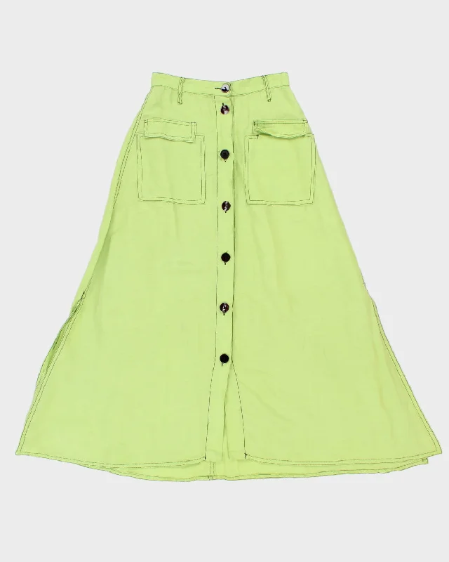 Maryam Nassir Zadeh Green Button-Up Skirt - XS leather skirt sleek
