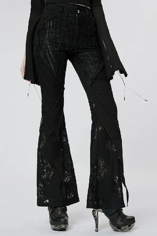Black Stitching Lace Slim Women's Gothic Flared Pants Stylish Harem Pants