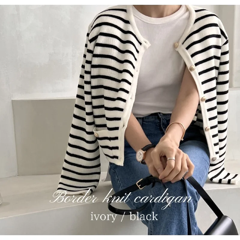 Striped Knit Cardigan Chenille Brocade Lace