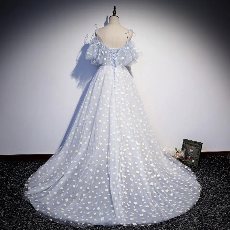 A-line Tulle Blue Off Shoulder Prom Dresses, Long Evening Dresses Party Dresses Tunics Versatile stylish A-line Tulle Blue Off Shoulder Prom Dresses, Long Evening Dresses Party Dresses Tunics Versatile stylish