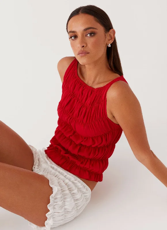 Messina Ruched Tank Top - Red crossback tank top