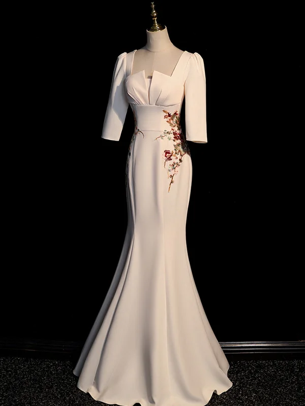 Ivory Mermaid Short Sleeves Wedding Party Dress, Ivory Long Evening Dress Prom Dress Tunics Yoga stretchy Ivory Mermaid Short Sleeves Wedding Party Dress, Ivory Long Evening Dress Prom Dress Tunics Yoga stretchy