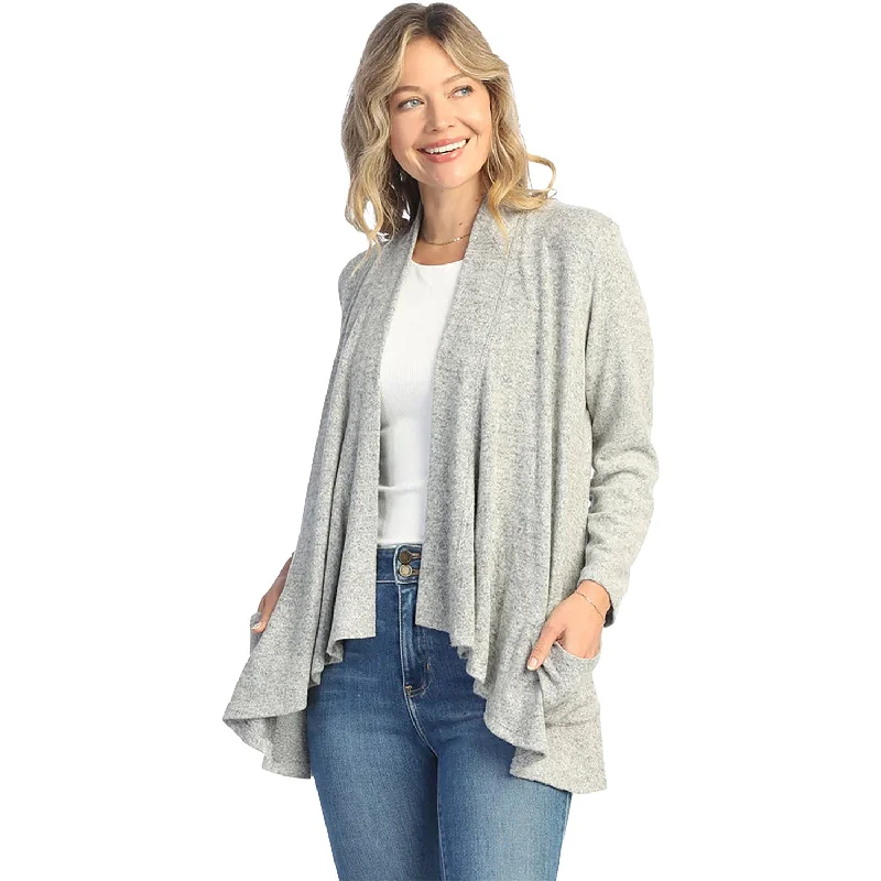 Women's Jess & Jane Draped Cardigan Heathered Grey Fleece Fabric Down Fabric Feather Fabric Women's Jess & Jane Draped Cardigan Heathered Grey Fleece Fabric Down Fabric Feather Fabric