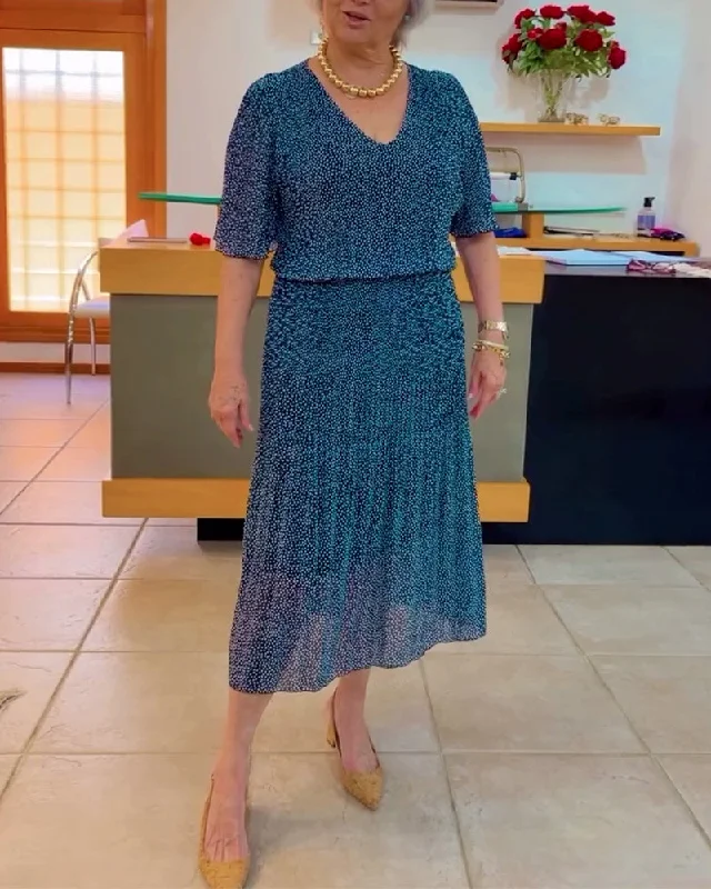 V-neck mid-sleeve loose skirt wool skirt thick
