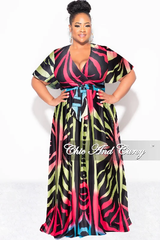 Final Sale Plus Size 2pc (Faux Wrap Crop Tie Top & Skirt) Set in Black Multi-Color Print pencil skirt chic Final Sale Plus Size 2pc (Faux Wrap Crop Tie Top & Skirt) Set in Black Multi-Color Print pencil skirt chic