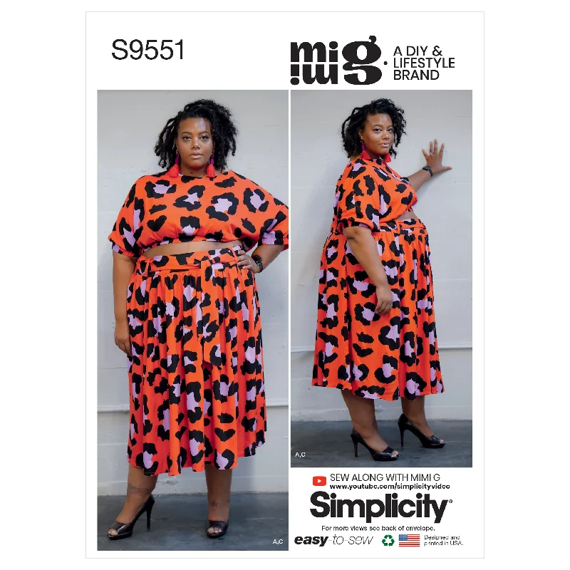 Simplicity SS9551 Women Top, Skirt, Short silk skirt sleek