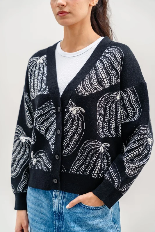JACQUARD PUMPKIN CARDIGAN Collared Crew Neck Turtle Neck