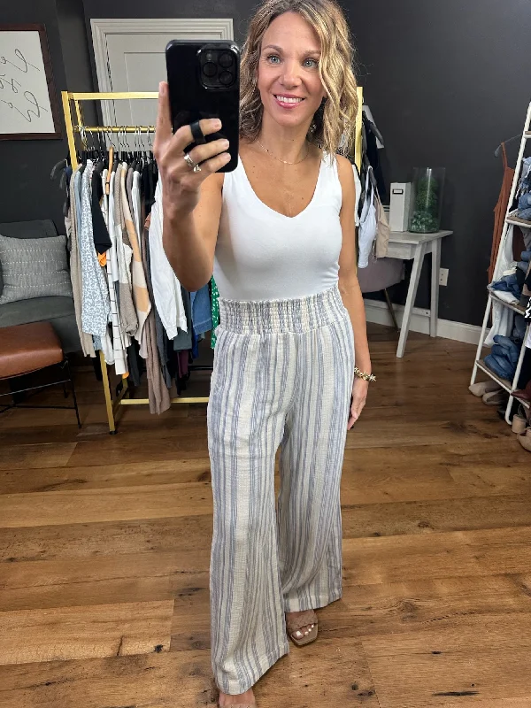 Here & Now Cotton Stripe Pants - Slate Blue Formal Dress Pants