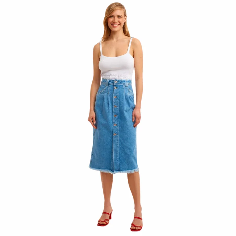 OXXO - Cotton and Buttoned Denim Midi Skirt maxi skirt elegant