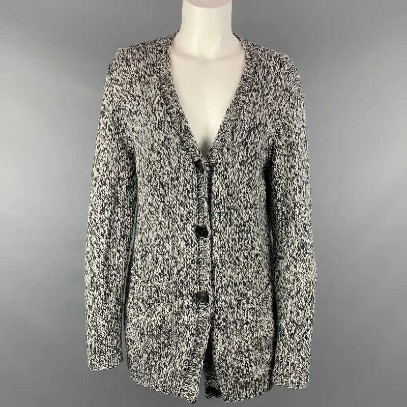 L'AGENCE Size M Navy & Grey Knitted Merino Wool Oversized Cardigan Tailored Straight A-Line L'AGENCE Size M Navy & Grey Knitted Merino Wool Oversized Cardigan Tailored Straight A-Line