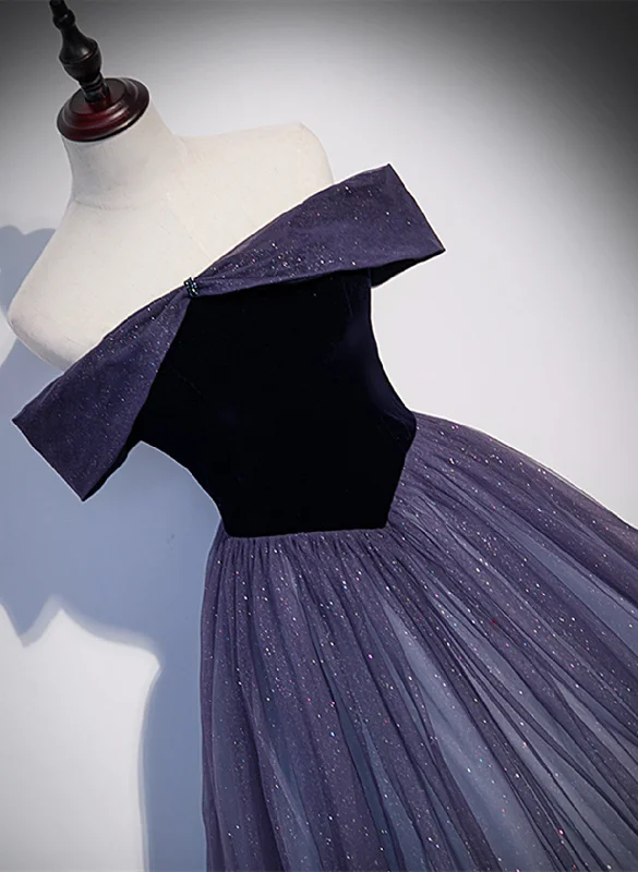 Purple Gradient Tulle Off Shoulder Long Party Dress, A-line Purple Evening Dress Prom Dress Crew Neckline Casual Purple Gradient Tulle Off Shoulder Long Party Dress, A-line Purple Evening Dress Prom Dress Crew Neckline Casual