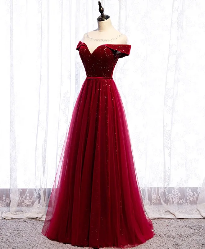 Wine Red Tulle with Velvet Long Party Dress, Wine Red Formal Dress Prom Dress Tunics Top rated Wine Red Tulle with Velvet Long Party Dress, Wine Red Formal Dress Prom Dress Tunics Top rated