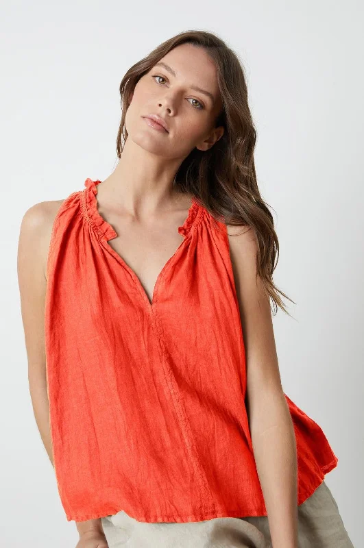 ZOEY LINEN V-NECK TANK TOP lace back tank