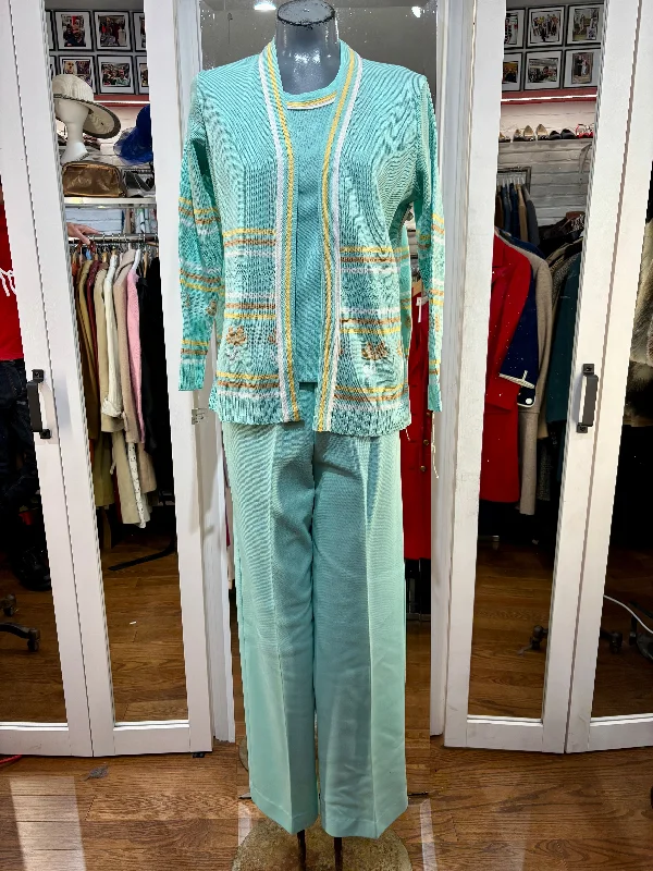 70’s Light Blue 3 Piece Pant Set By Manicotti Inc Sleek Black Pants