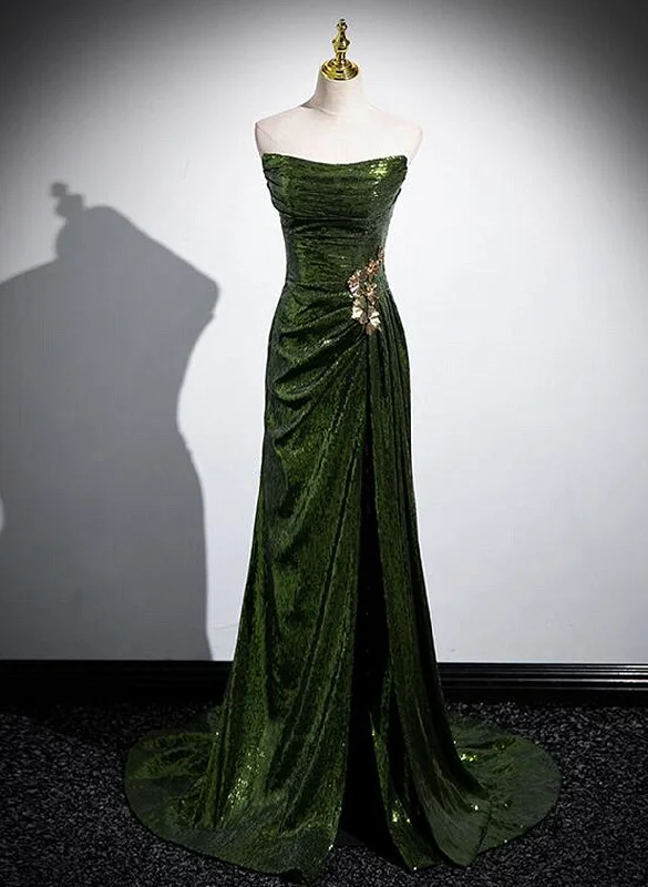 A-line Green Sequins Mermaid Long Party Dress, Mermaid Sequins Green Prom Dress Tunics Short Trendy A-line Green Sequins Mermaid Long Party Dress, Mermaid Sequins Green Prom Dress Tunics Short Trendy
