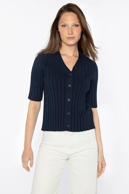 Kinross Cashmere Elbow Slv Rib Cardigan Patchwork Embroidered Appliqued