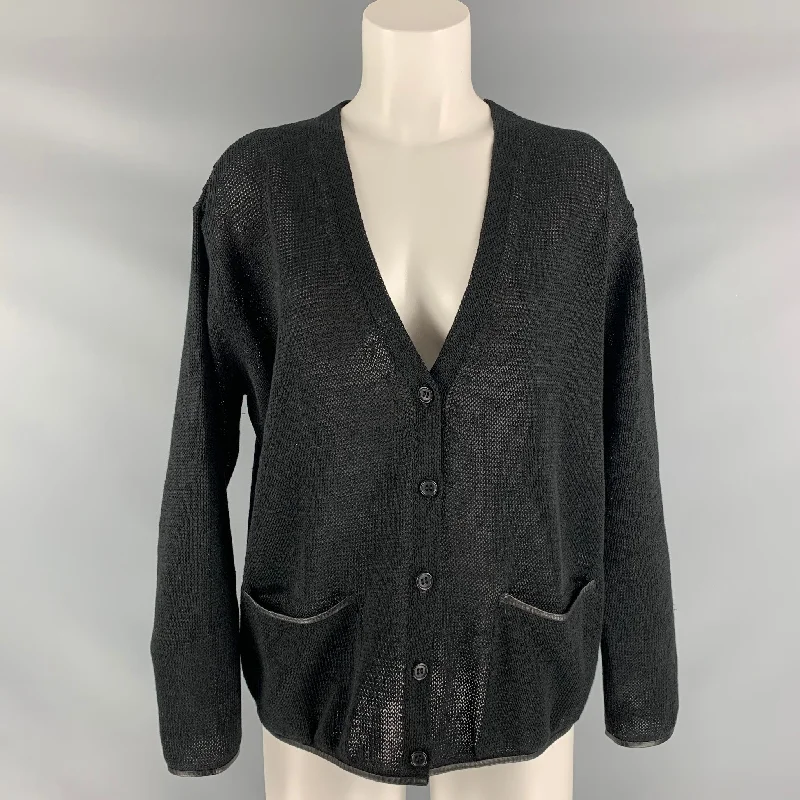 IAN R.N. Size S Black Linen Solid Leather Cardigan Fleece Fabric Down Fabric Feather Fabric IAN R.N. Size S Black Linen Solid Leather Cardigan Fleece Fabric Down Fabric Feather Fabric