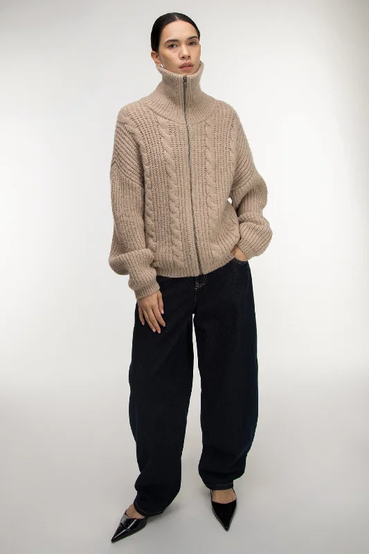 CABLE KNIT COLLARED CARDIGAN Solid Color Striped Floral Print
