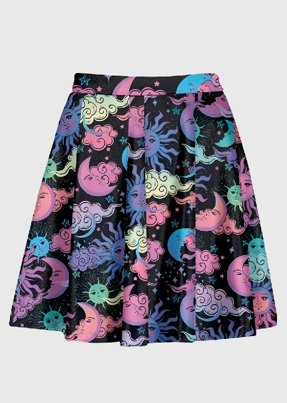 Astrology Sun and Moon Cosmos Skirt button skirt front