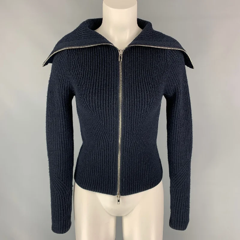 SANDRO Size S Navy Wool / Acrylic Shawl Collar Cardigan Welt Pockets Slit Pockets Flap Pockets SANDRO Size S Navy Wool / Acrylic Shawl Collar Cardigan Welt Pockets Slit Pockets Flap Pockets