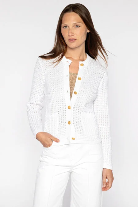 Kinross Cashmere Textured Button Cardigan Herringbone Houndstooth Plaid