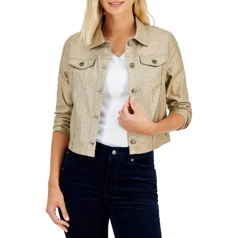 Tommy Hilfiger Womens Crop  Trucker Jacket Wool Fabric Cashmere Fabric Tweed Fabric