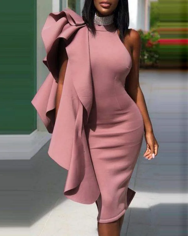 Ruffles Decor Sleeveless Ruched Party Dress Tunics Custom made
