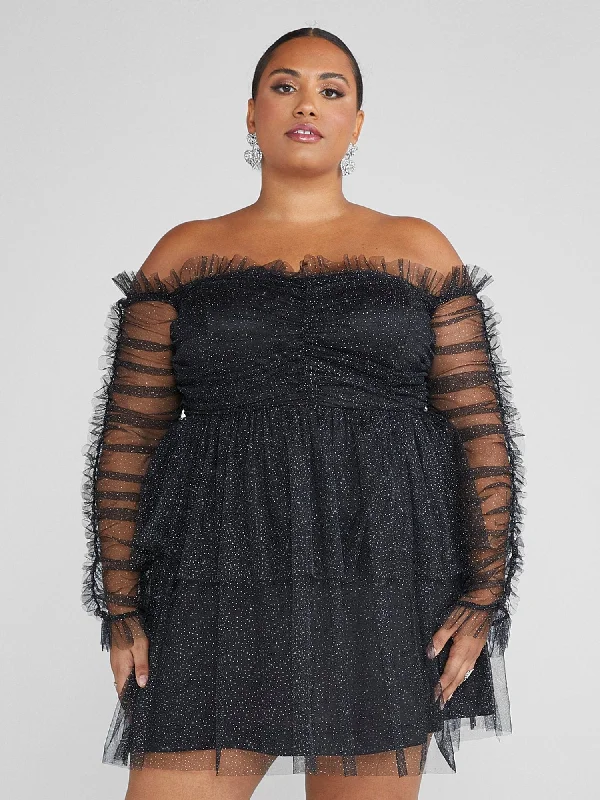 Fashion To Figure - Janessa Off-The-Shoulder Shimmer Party Dress Off-the-shoulder Chic Trendy Fashion To Figure - Janessa Off-The-Shoulder Shimmer Party Dress Off-the-shoulder Chic Trendy