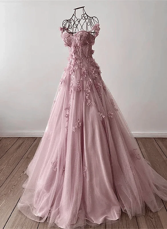Light Pink Off Shoulder Tulle Floral Party Dress, A-line Pink Tulle Prom Dress Evening Dress Tunics Mesh breathable Light Pink Off Shoulder Tulle Floral Party Dress, A-line Pink Tulle Prom Dress Evening Dress Tunics Mesh breathable