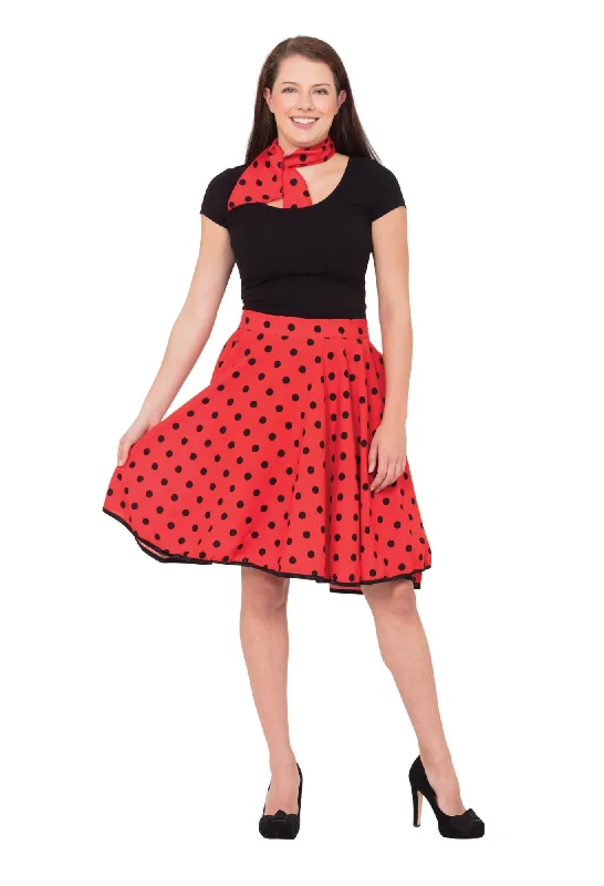 1950's Rock n Roll Skirt Red flowy skirt hem
