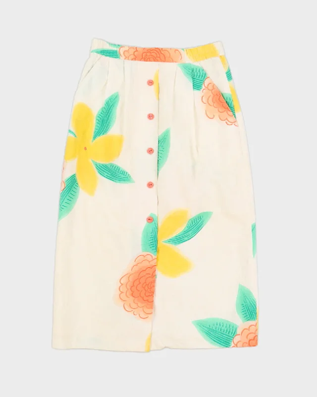Cream Patterned Midi Skirt - S cashmere skirt rich