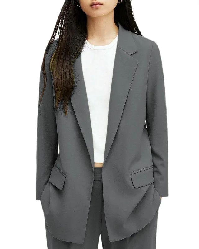2 Piece Solid Color Buttonless Notch Lapel Women's Suit (Blazer+Pants) Trendy Wide-Legged Trousers 2 Piece Solid Color Buttonless Notch Lapel Women's Suit (Blazer+Pants) Trendy Wide-Legged Trousers