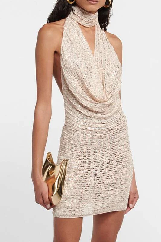 SEQUINS HALTER PARTY DRESS Tunics Gym athletic