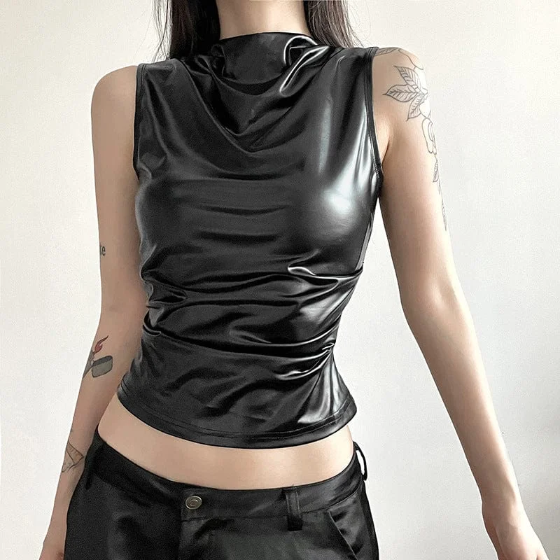 Women's Punk Faux Leather Tank Top athletic tank top