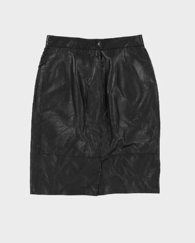 Black Leather Mini Skirt - S button skirt front