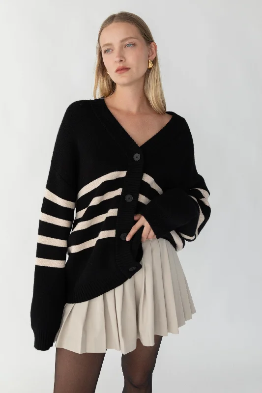 STRIPED BUTTON FRONT CARDIGAN Button Cardigan Zip Cardigan Pullover Cardigan