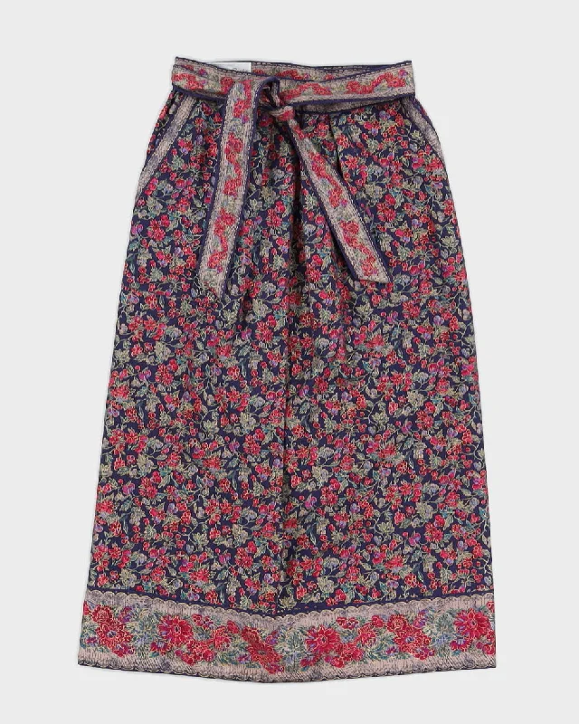 Blue And Pink Floral Wrap Skirt - S leather skirt sleek